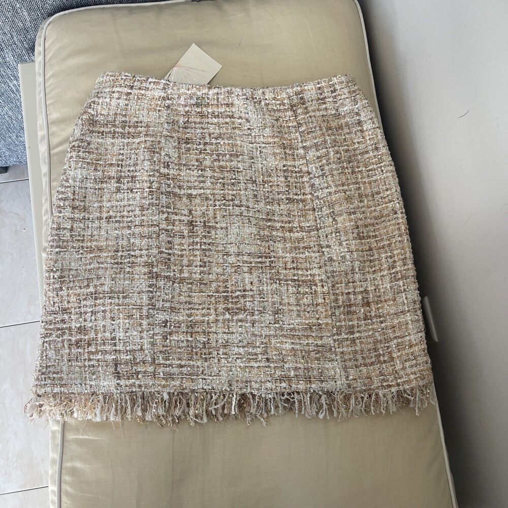 NWT Boston Proper Skirt Blush Pink Gold Metallic Frayed Hem  Glam Preppy sz 10 - Picture 5 of 12